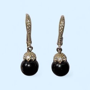 Vintage Joseph Esposito Black Onyx, CZ, And Sterling Silver Dangle Earrings